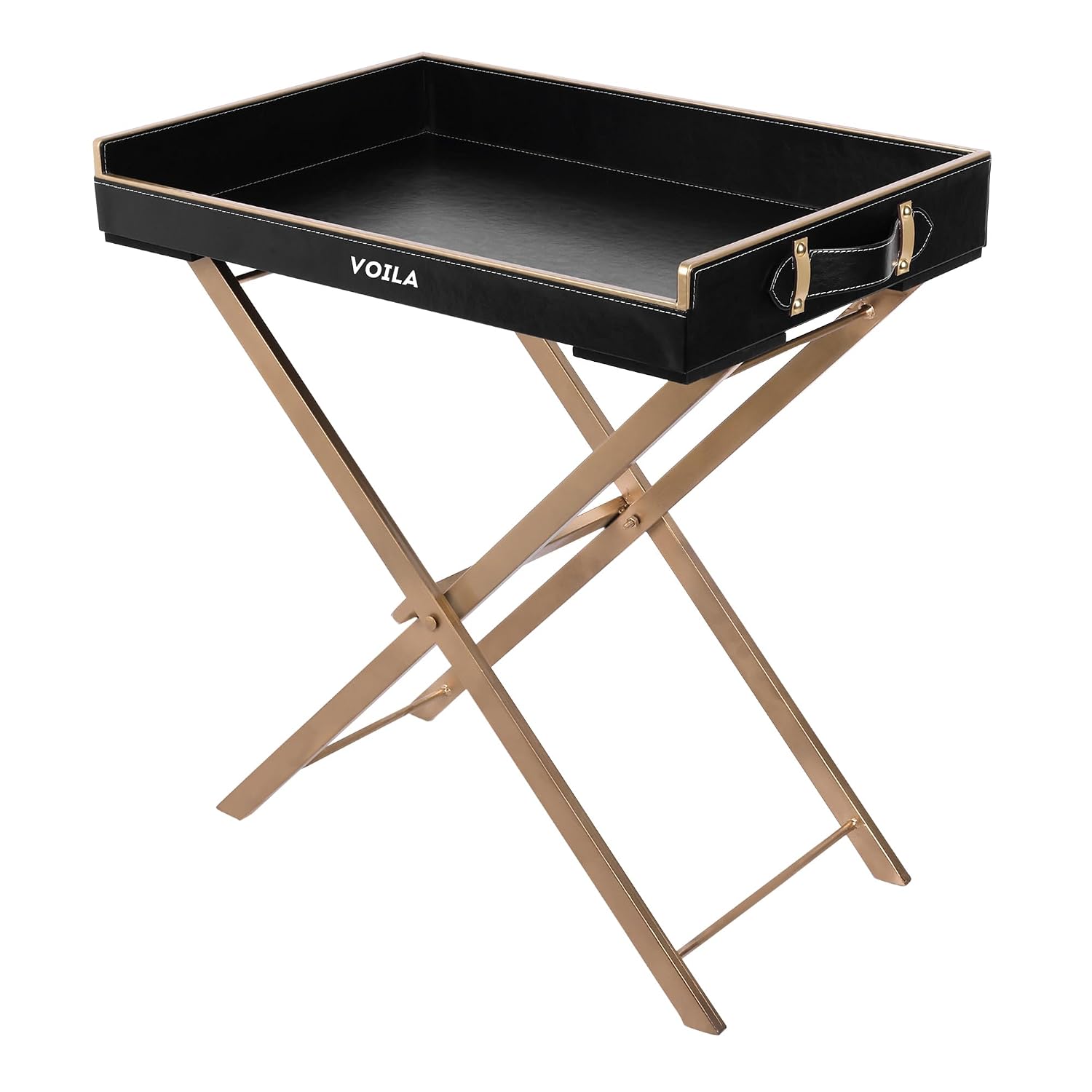 VOILA Premium Leatherette Serving Tray with Sturdy Stand Stylish and Functional for Home Kitchen and Coffee Table