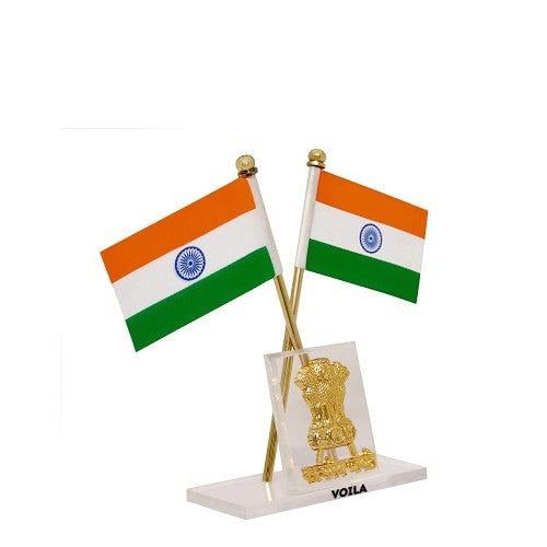 Indian Flag for Car Dashboard, Home and Office Table India Cross Flag with Rectangle Emblem Design