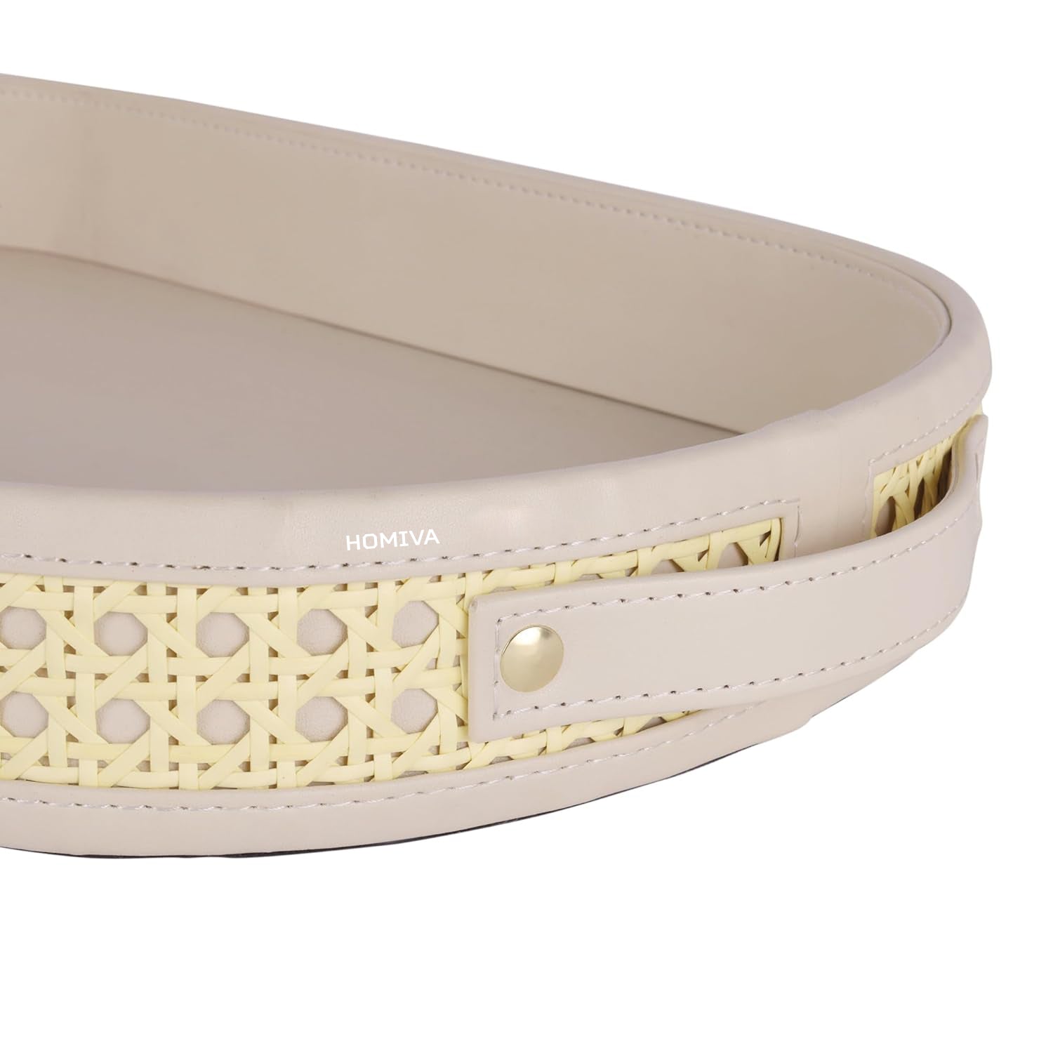 HOMIVA Small Oval Leatherette Serving Tray - Light Beige