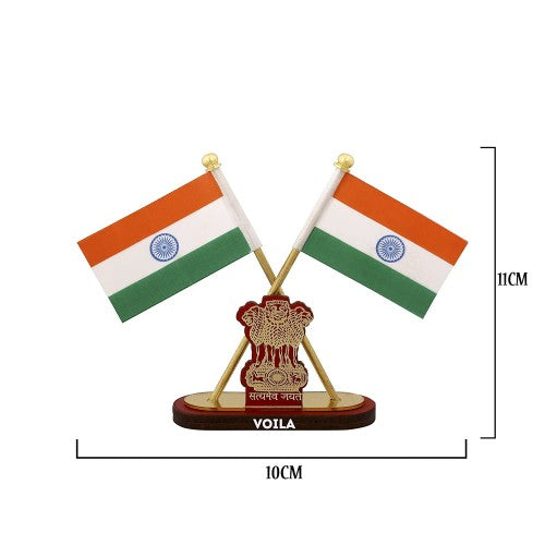 Indian Flag for Car Dashboard Study and Office Table Indian Satyamev Jayate Symbol Stand Cross Flags