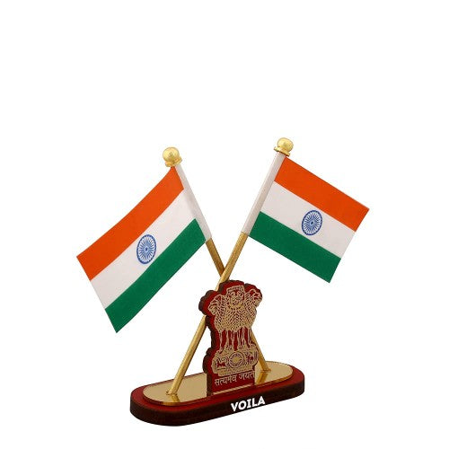 Indian Flag for Car Dashboard Study and Office Table Indian Satyamev Jayate Symbol Stand Cross Flags