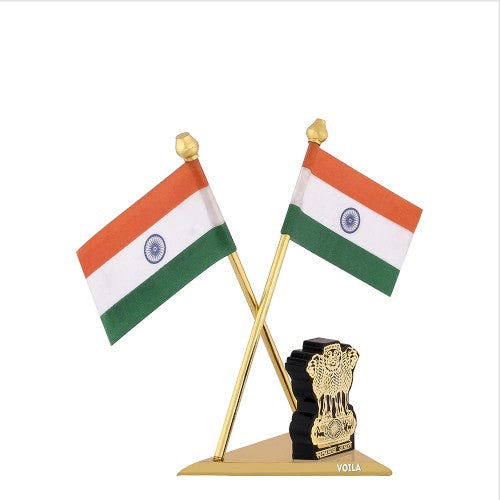 Indian Flag for Car, Bus, Truck Dashboard Office Table Indian National Flags with Satyamev Jayate Stand Symbol