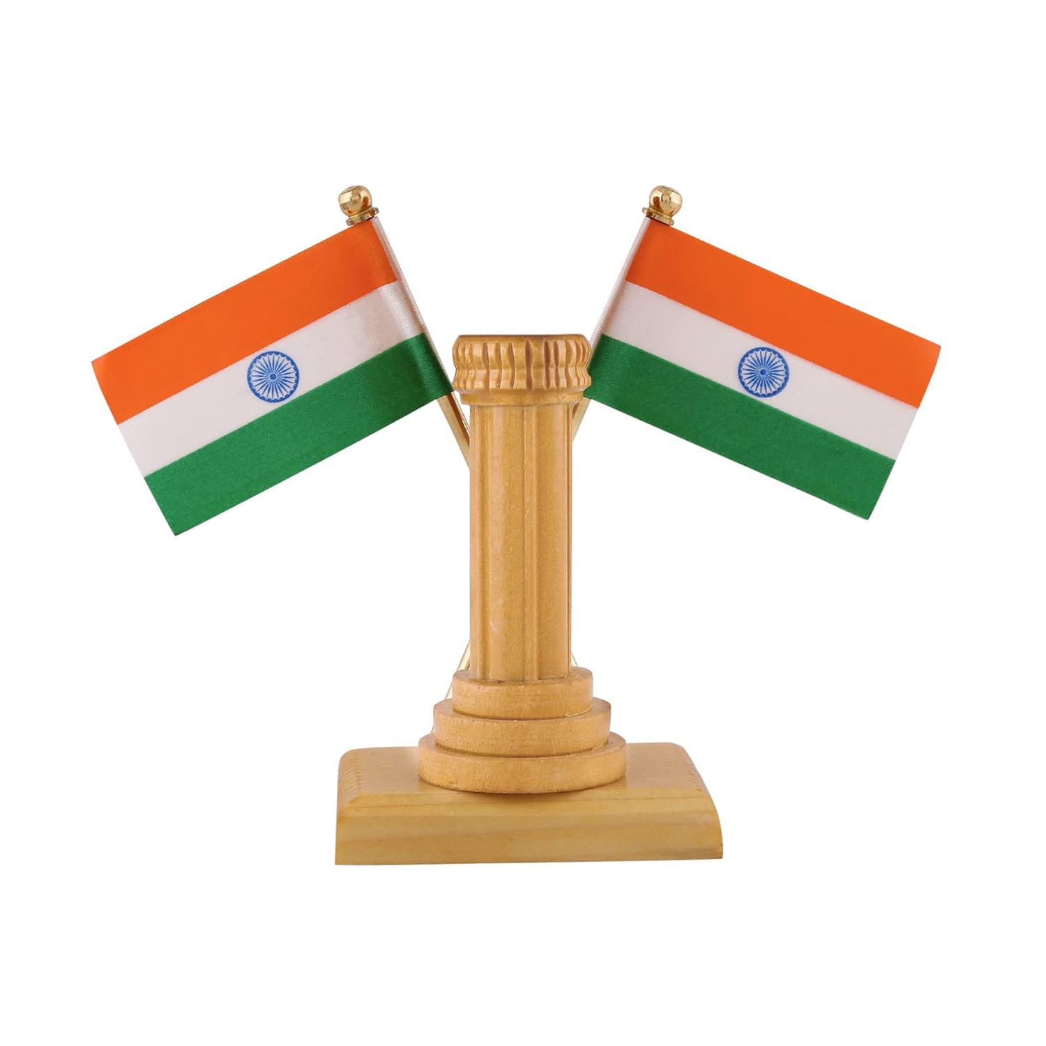 Unique Design Wooden Carved Pillar with Cross Design Flags for Home Office and Car Dashboard