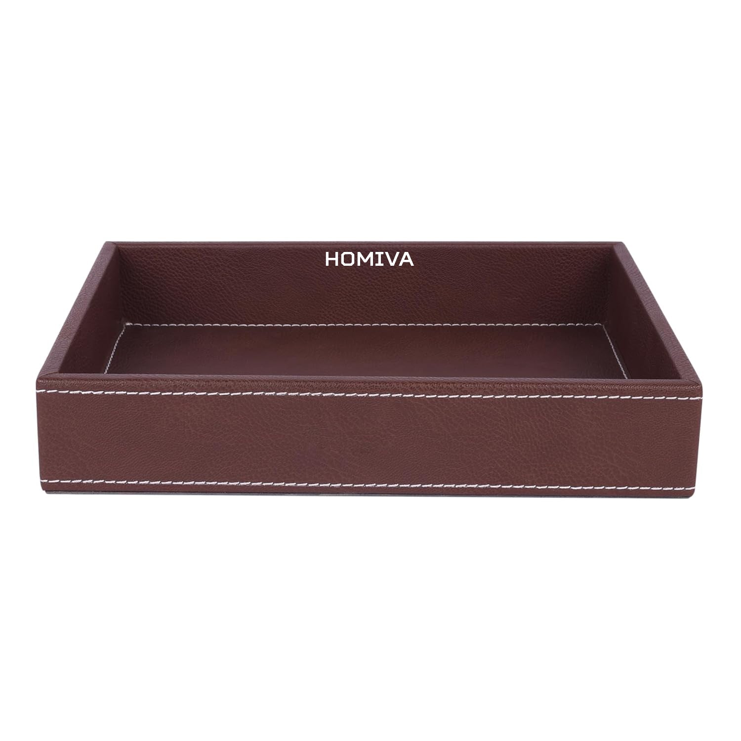 HOMIVA Brown Leatherette Serving Tray – Elegant & Durable for Serving Drinks, Snacks, and Organizing