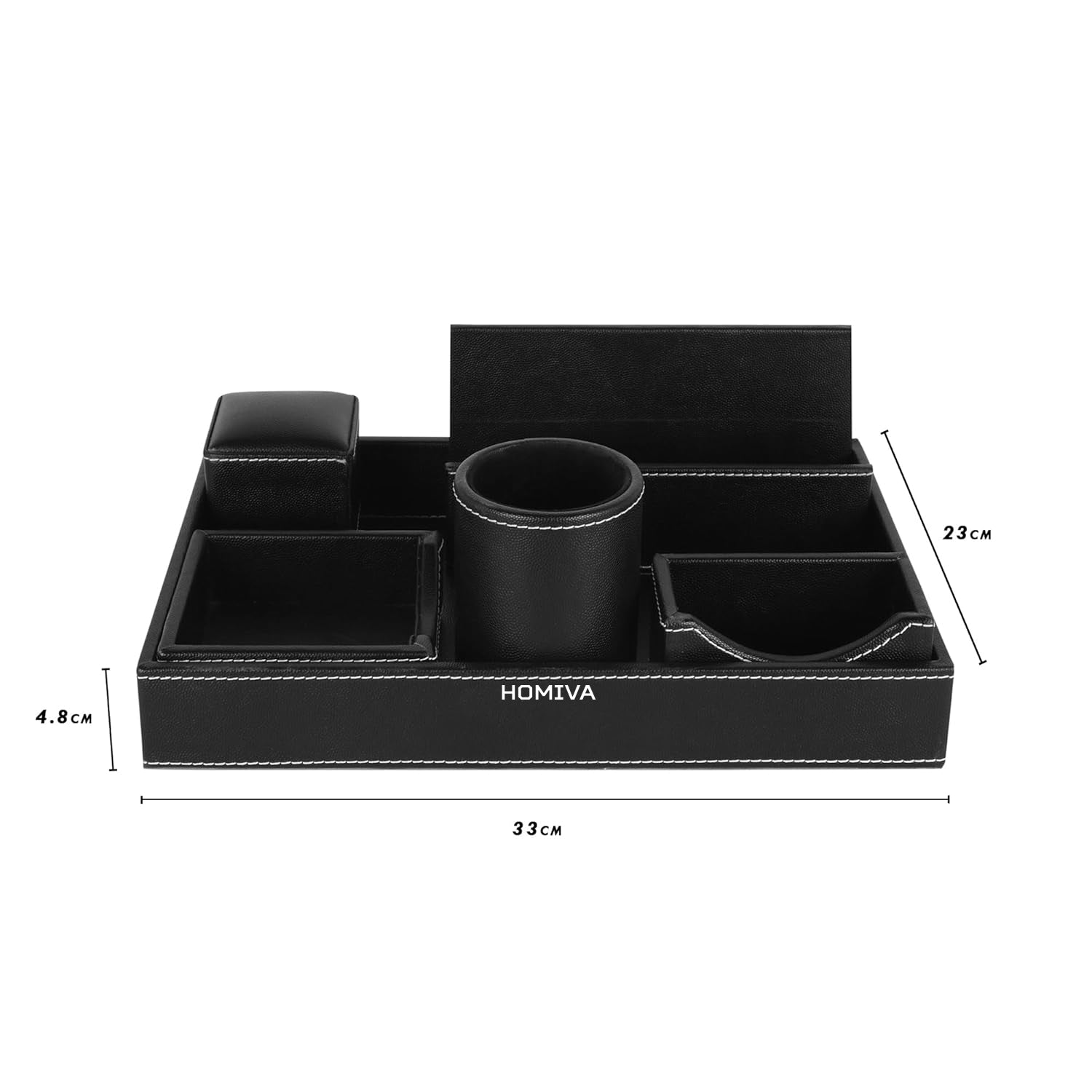 HOMIVA Round Leatherette Tray with 6-Piece Organizer Set – Elegant Serving & Organizing for Home, Office, and Dining Tables