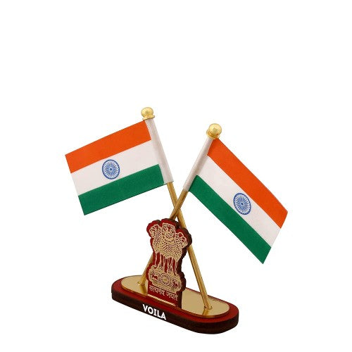 Indian Flag for Car Dashboard Study and Office Table Indian Satyamev Jayate Symbol Stand Cross Flags