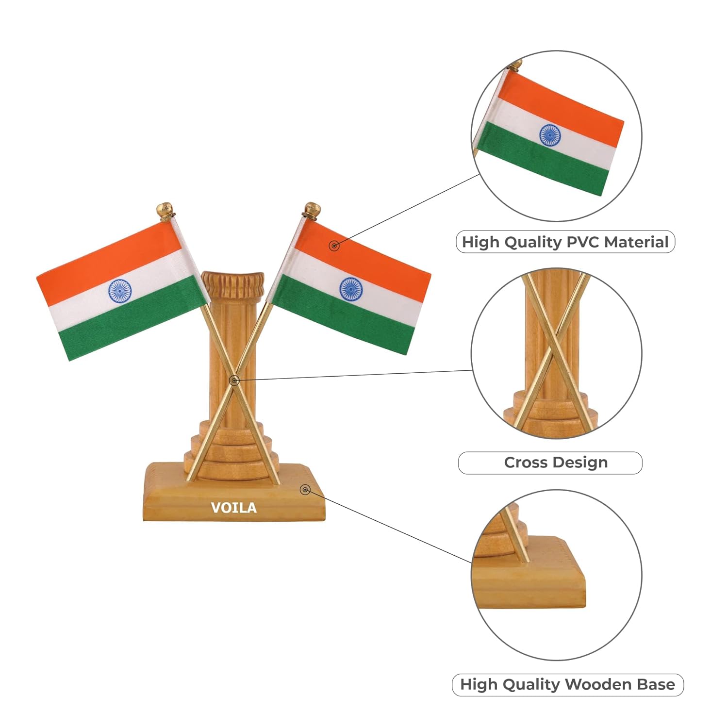 Unique Design Wooden Carved Pillar with Cross Design Flags for Home Office and Car Dashboard