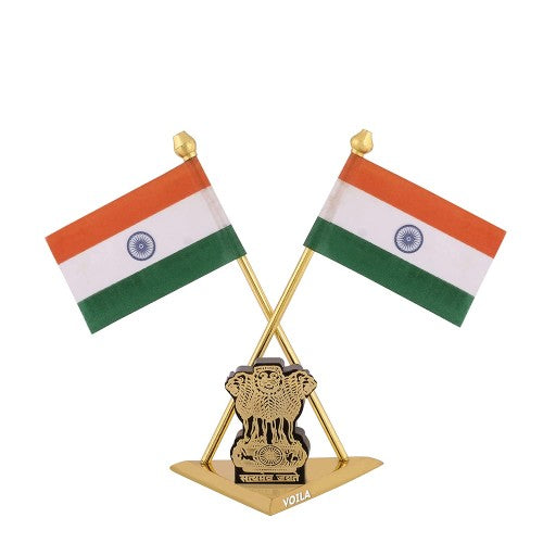 Indian Flag for Car, Bus, Truck Dashboard Office Table Indian National Flags with Satyamev Jayate Stand Symbol