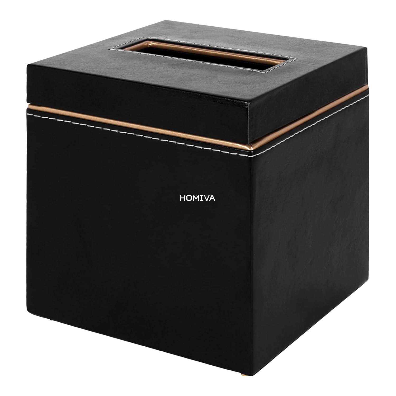 HOMIVA Medium-Sized Leatherette Tissue Holder for Home, Office - Black
