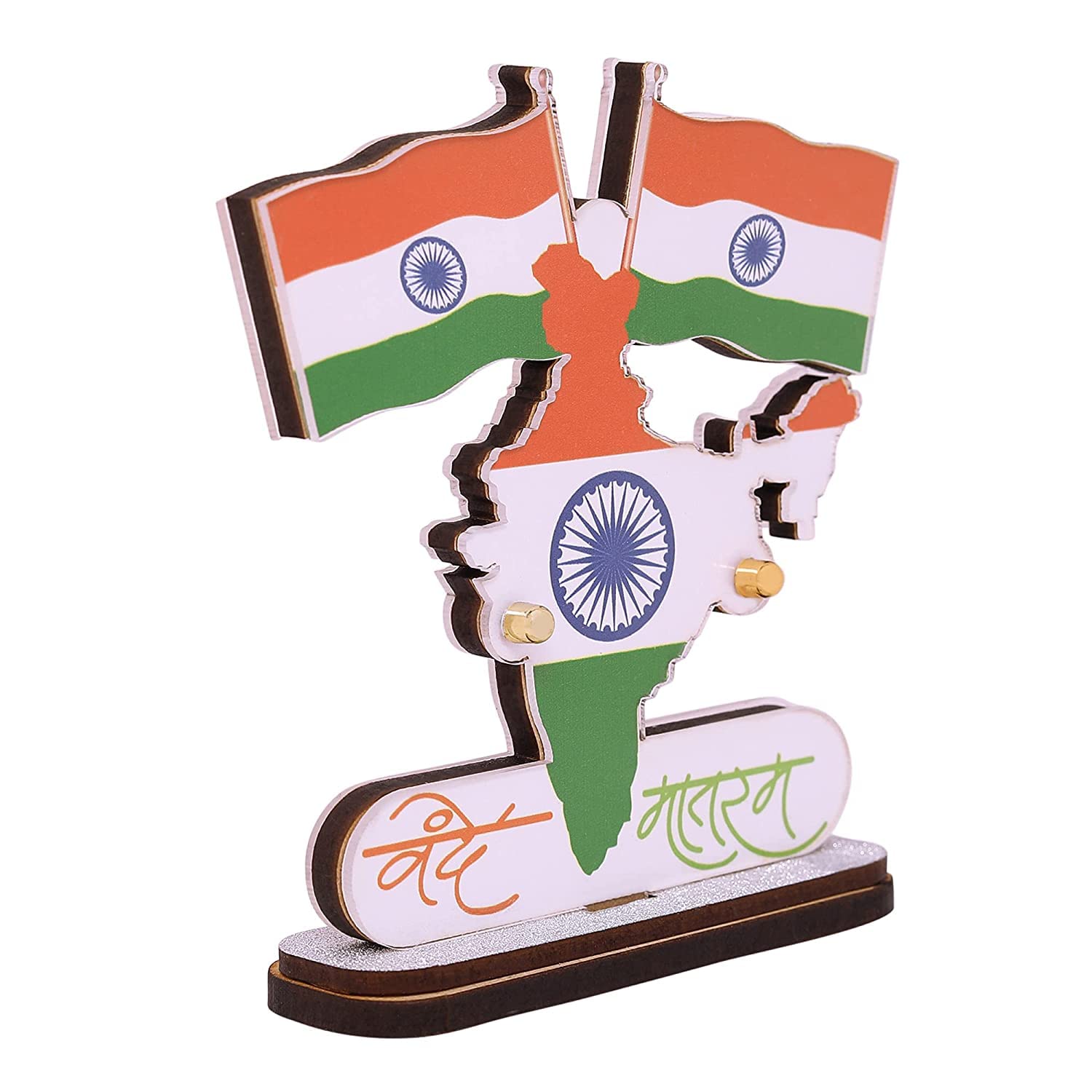 Indian Flags with Vande Mataram Wood Stand for Car Dashboard  (Pack Of 3)