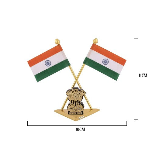 Indian Flag for Car, Bus, Truck Dashboard Office Table Indian National Flags with Satyamev Jayate Stand Symbol