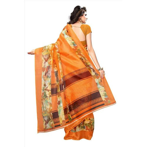 VOILA Printed Bhagalpuri Art Silk Saree Orange