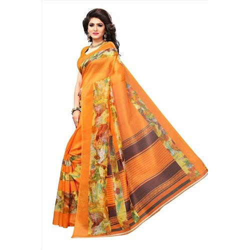 VOILA Printed Bhagalpuri Art Silk Saree Orange