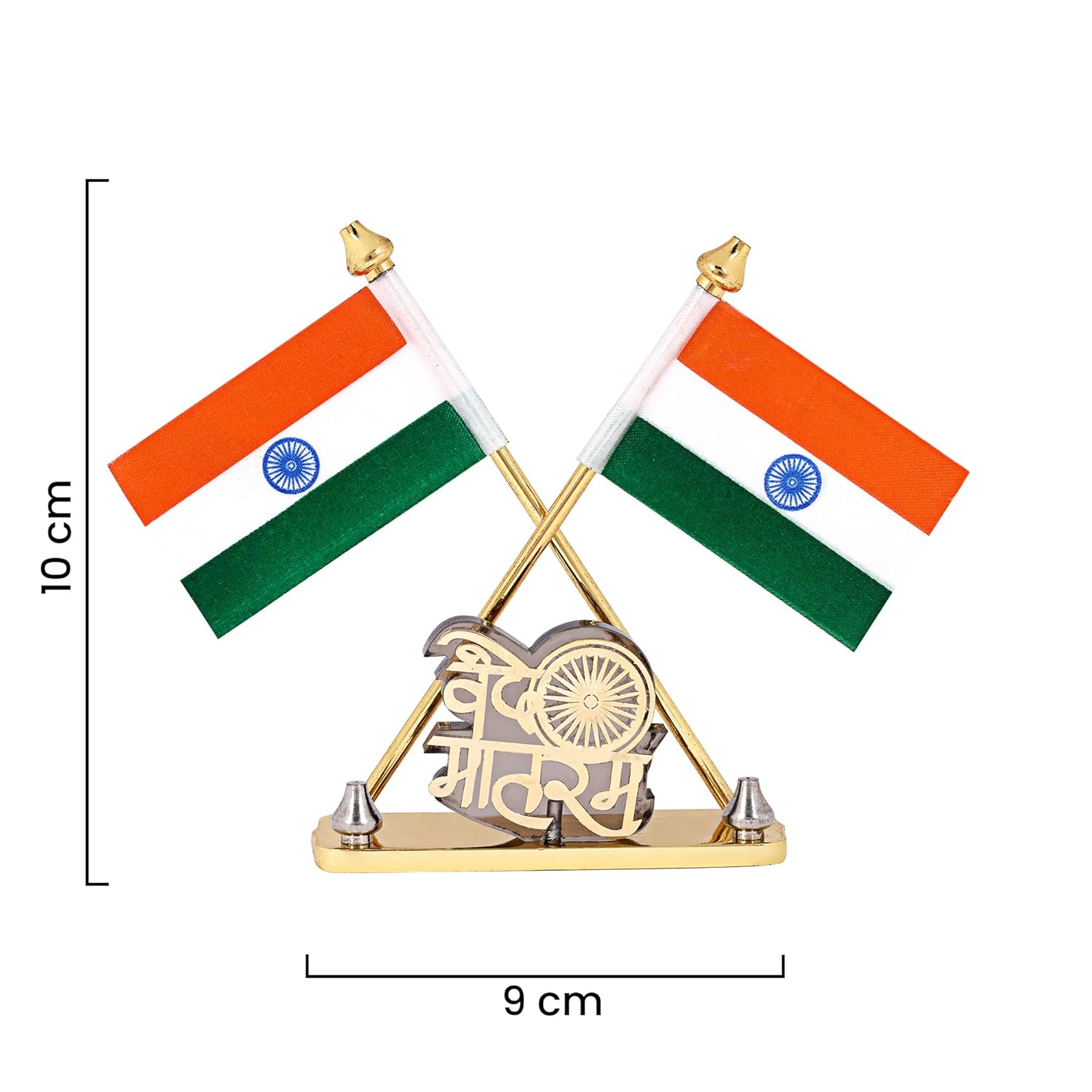 Indian Flag for Vehicle(Auto,Car,Bus,Truck) Dashboard & Office Desk Brass Metal Stands for National Festival Gifts