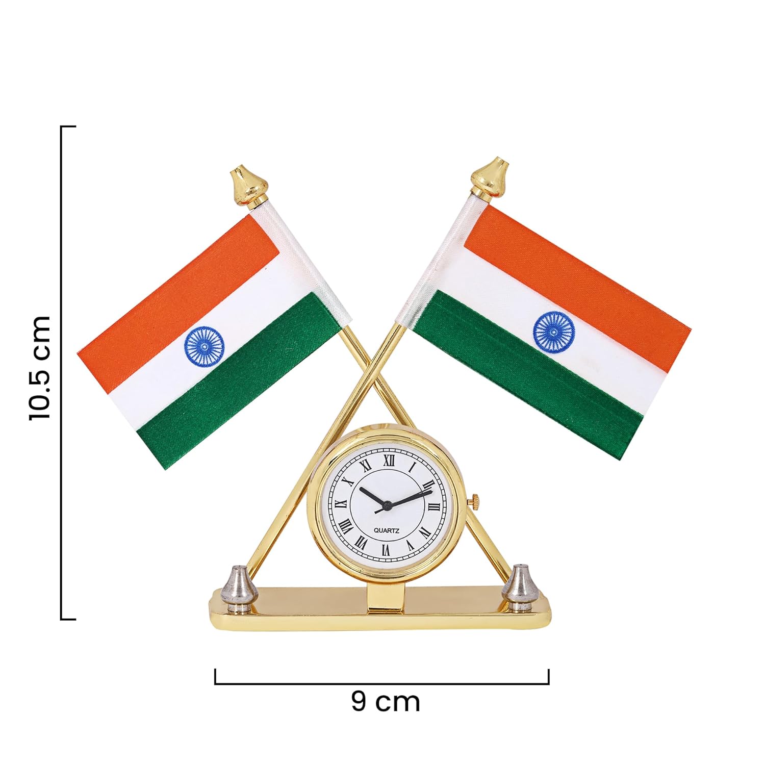 Indian Flag for Vehicle(Auto,Car,Bus,Truck) Dashboard & Office Desk Brass Metal Stands for National Festival Gifts