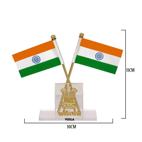 Indian Flag for Car Dashboard, Home and Office Table India Cross Flag with Rectangle Emblem Design