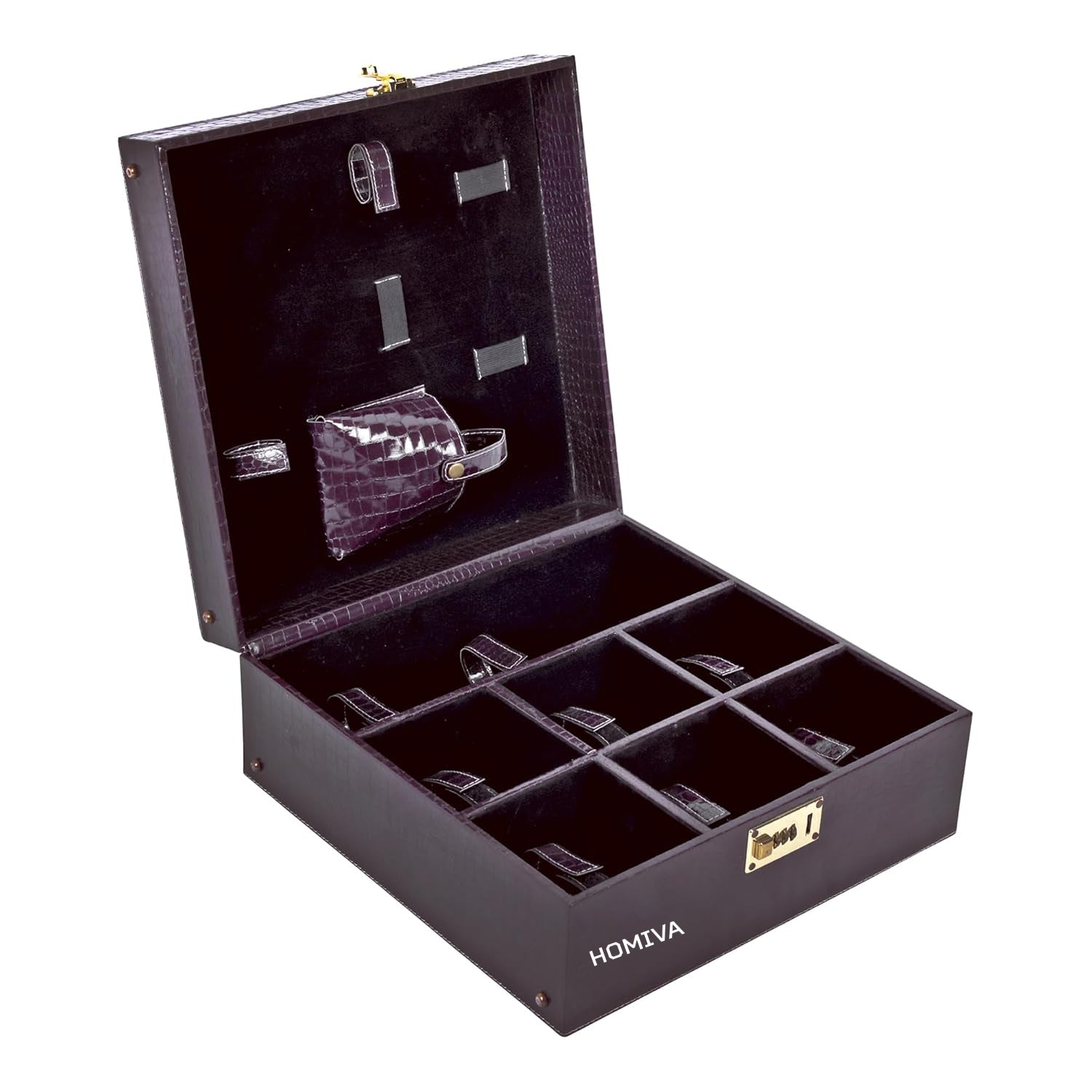 HOMIVA Stylish Leatherette Bar Box Storage for Bottles Glasses and Bar Accessories - Plum