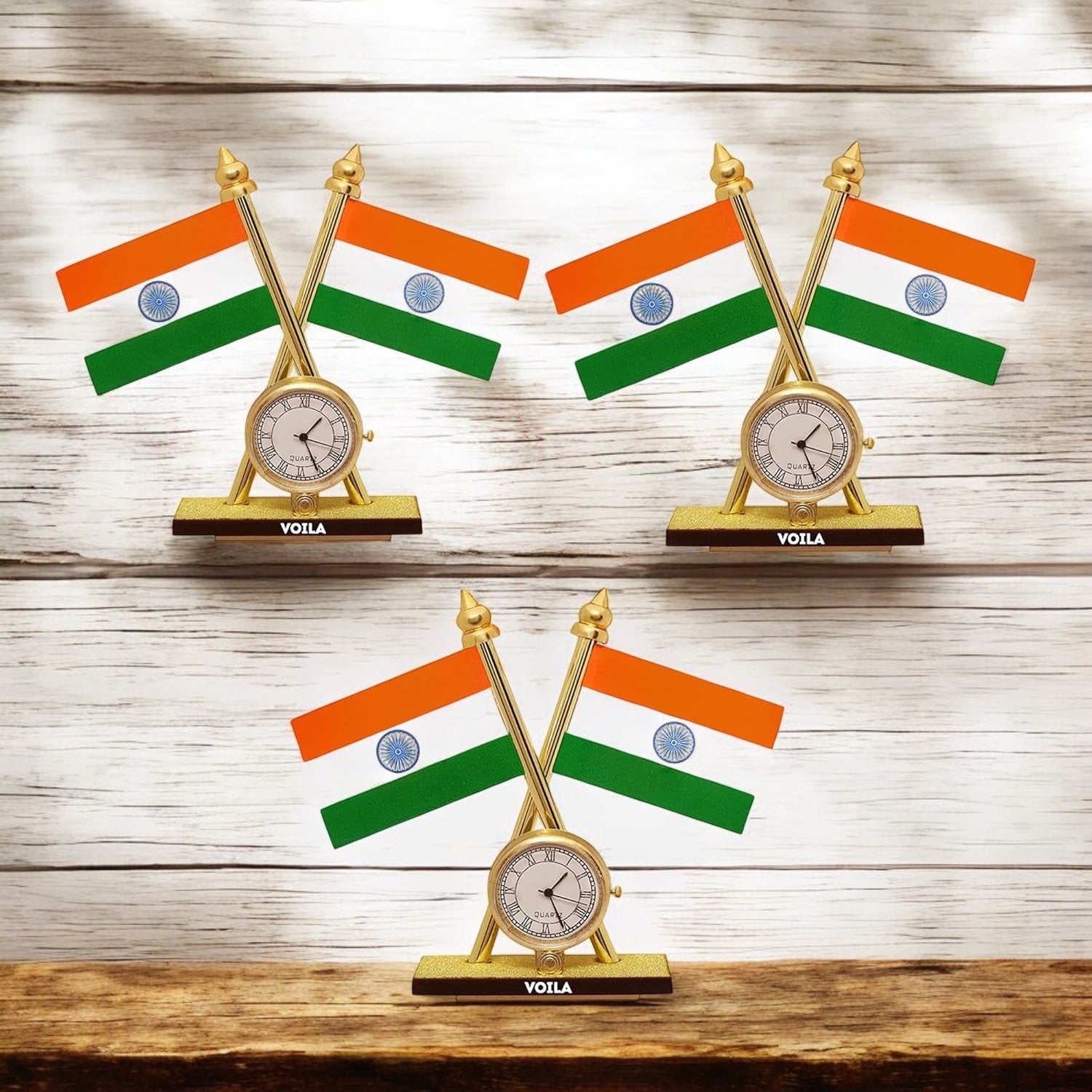 Indian Cross Design Flags with Watch Stand for Car Dashboard ( Pack Of 3)