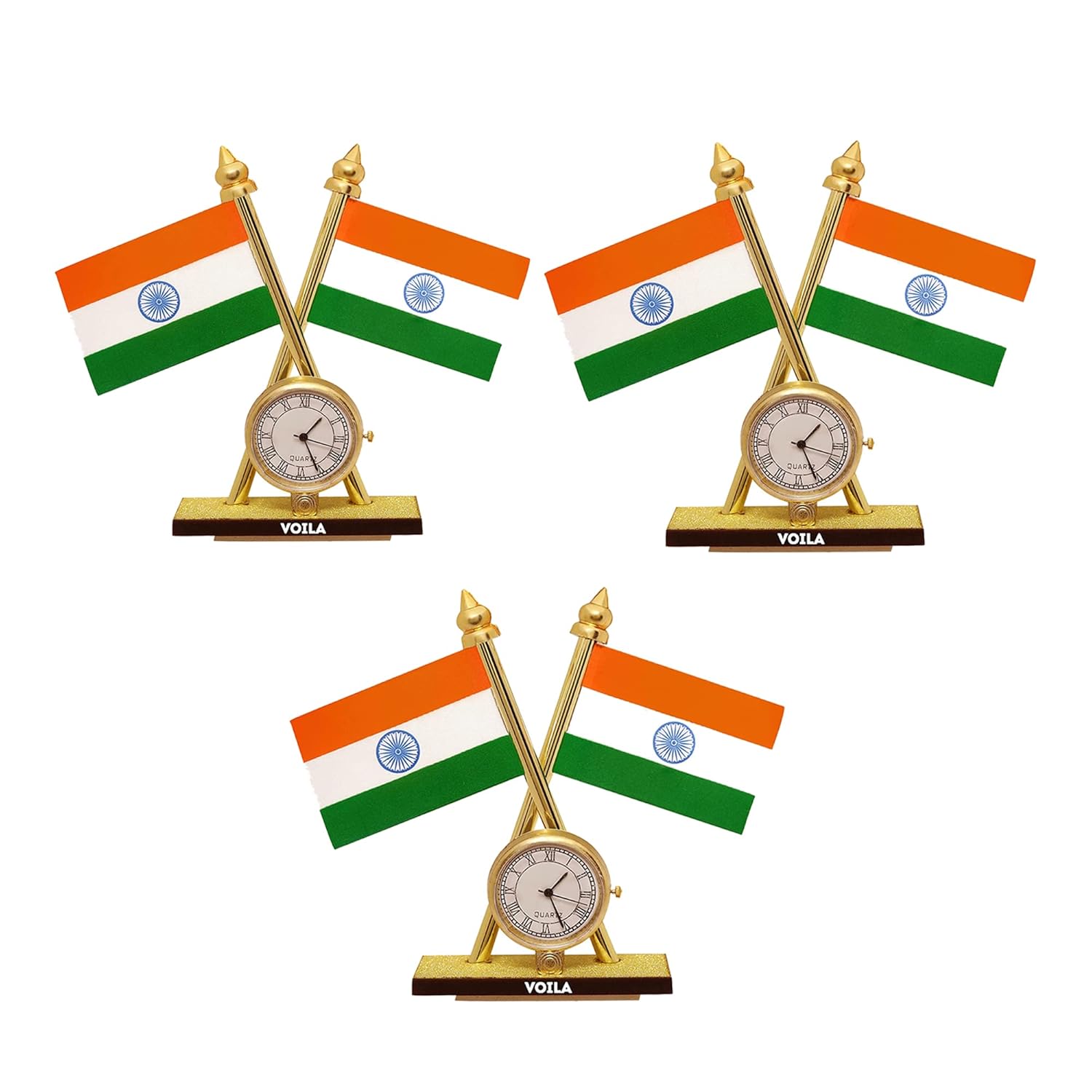 Indian Cross Design Flags with Watch Stand for Car Dashboard ( Pack Of 3)