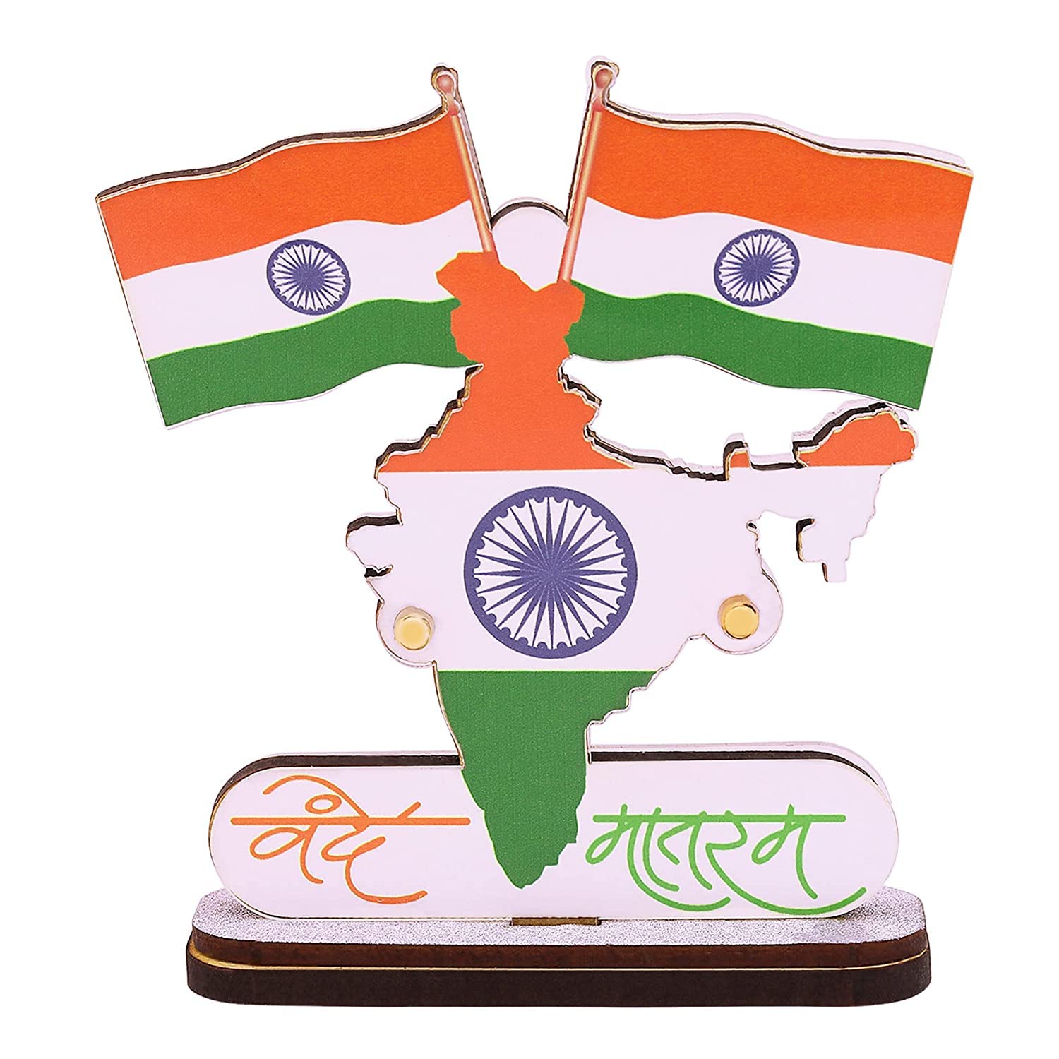 Indian Flags with Vande Mataram Wood Stand for Car Dashboard  (Pack Of 3)