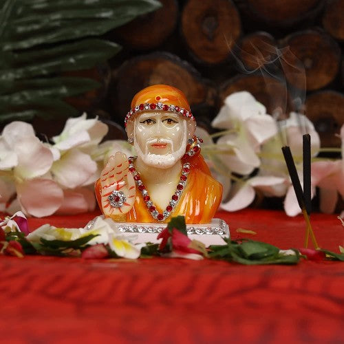 Shirdi Sai Baba Orange Idol | God Statue for Car Dashboard & Home Decor