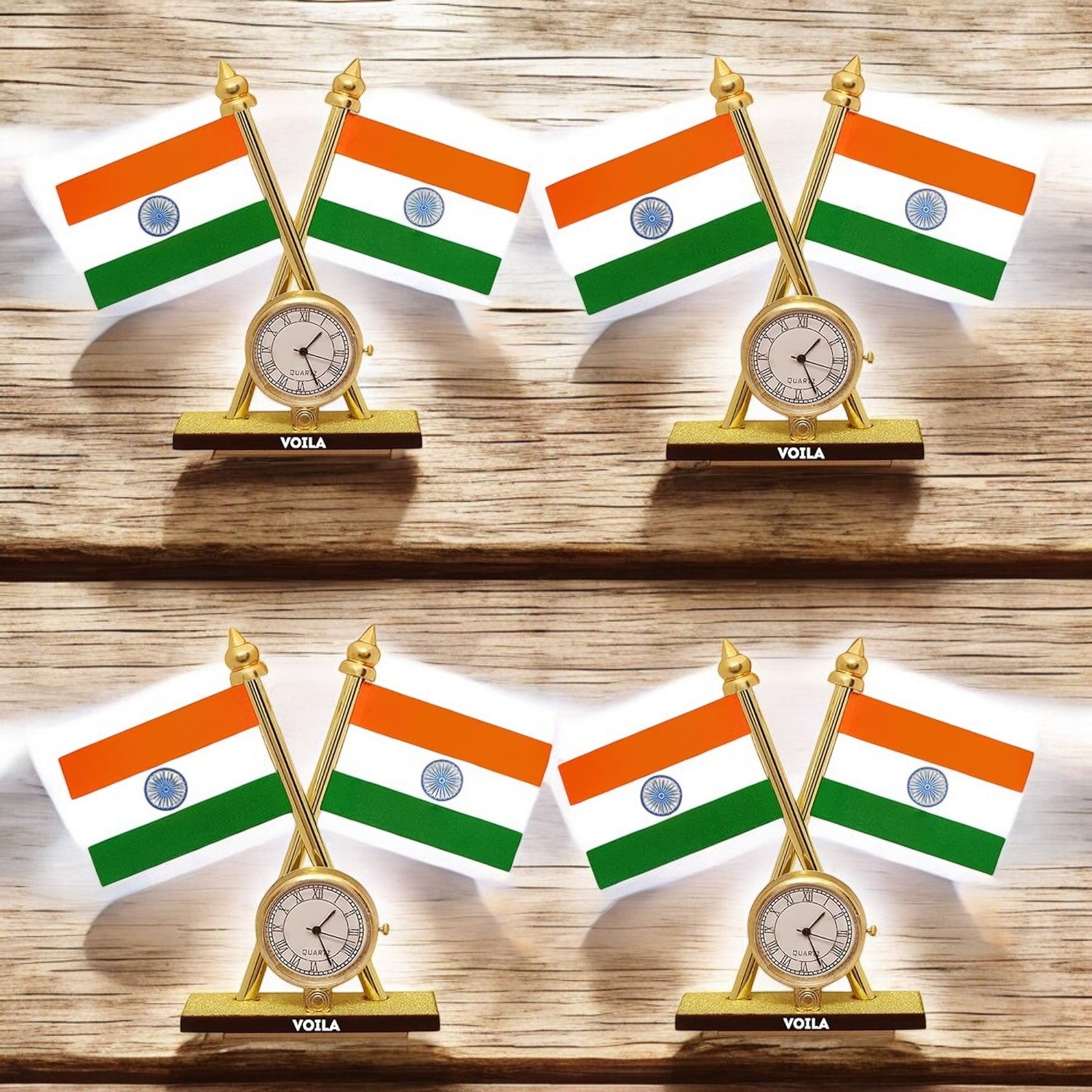 Indian Cross Design Flags with Watch Stand for Car Dashboard ( Pack Of 4)