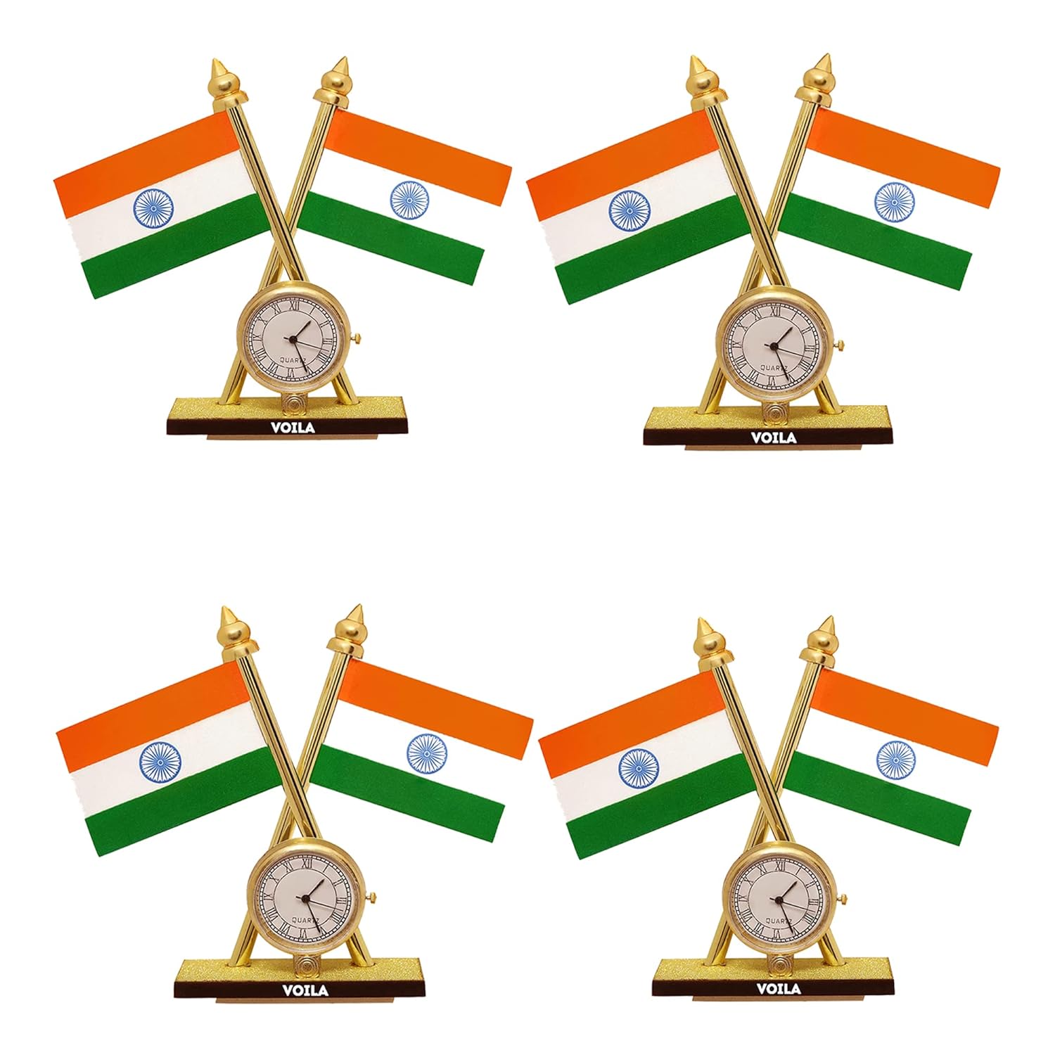 Indian Cross Design Flags with Watch Stand for Car Dashboard ( Pack Of 4)