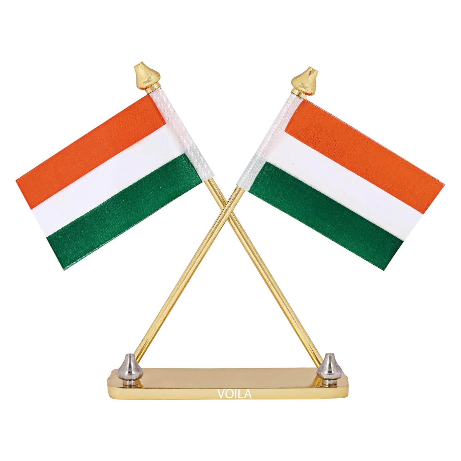 Indian Flag on Brass Pipes with Rectangular Metal Base Stand – Premium Car Dashboard & Office Decor