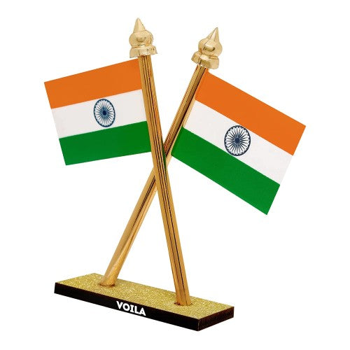 Indian Flag for Car Dashboard, Home & Office Table Flag Cross Design with Stand