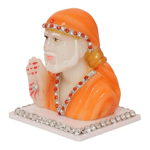 Shirdi Sai Baba Orange Idol | God Statue for Car Dashboard & Home Decor