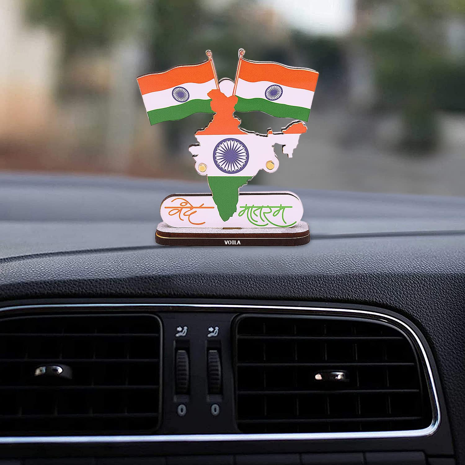 Indian Flags with Vande Mataram Wood Stand for Car Dashboard  (Pack Of 3)