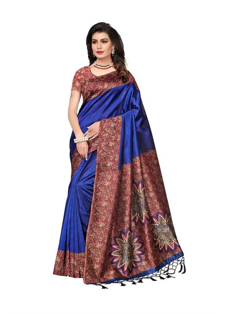 VOILA Printed Mysore Art Silk Saree Blue