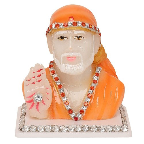 Shirdi Sai Baba Orange Idol | God Statue for Car Dashboard & Home Decor