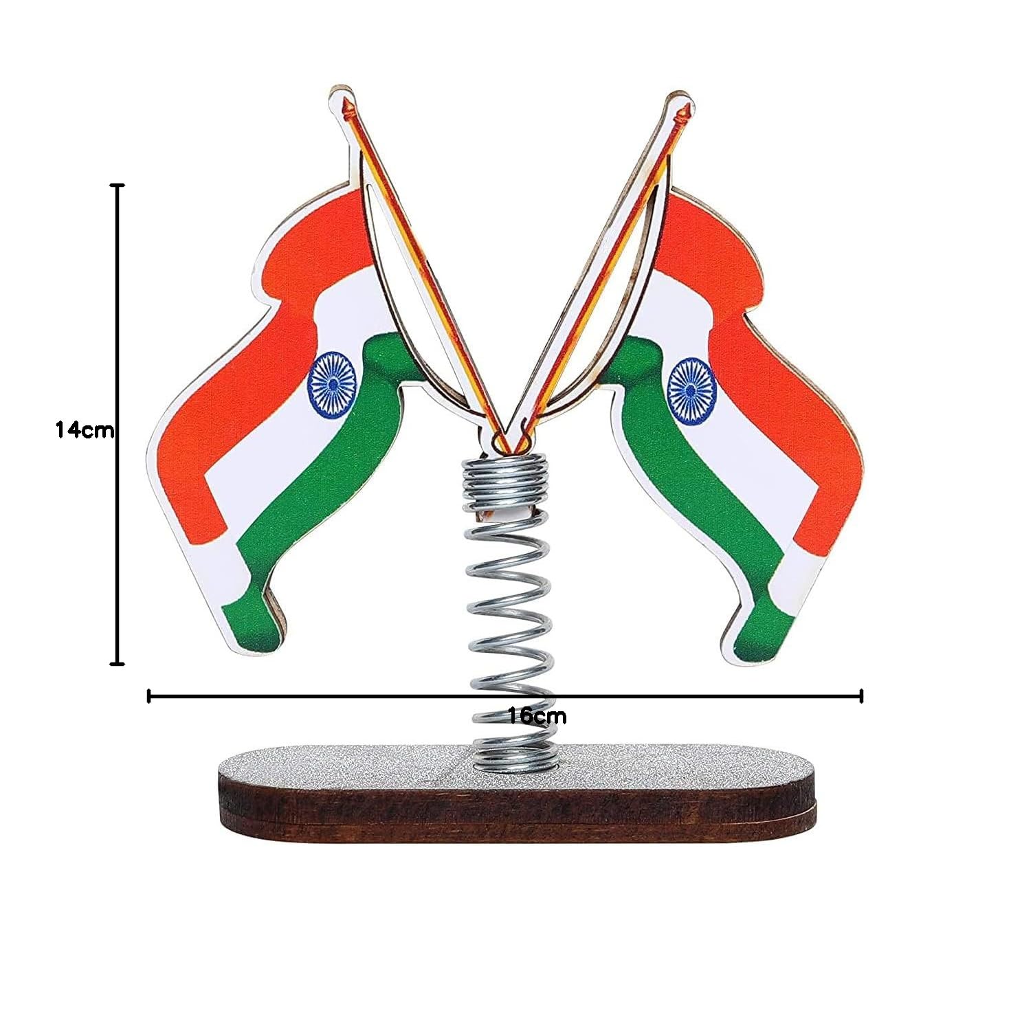 Wooden Spring Base Indian Flag for Car Dashboard Interior Desk Decoration and Office Table (Pack of 2)