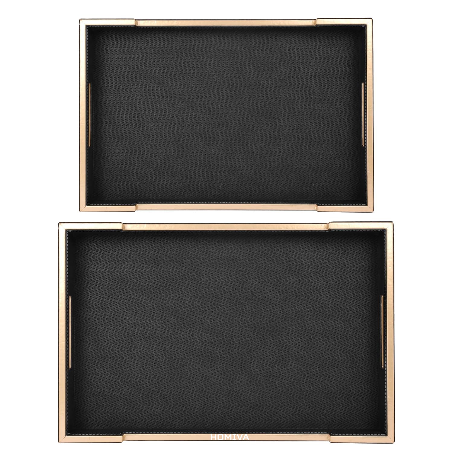 HOMIVA Set of 2 Black Leatherette Serving Trays, Elegant and Functional for Serving Drinks, Snacks at Home or Kitchen