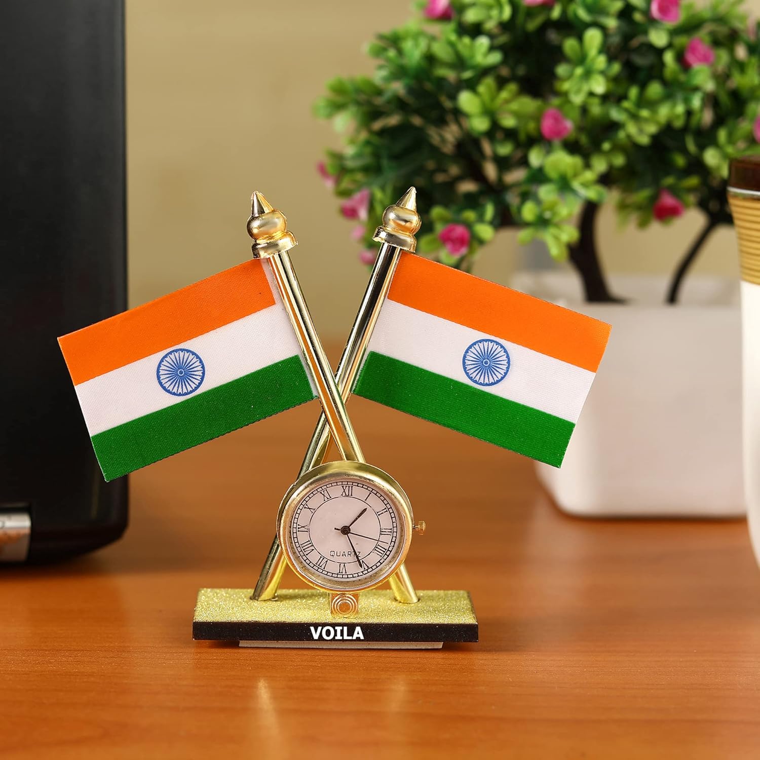 Indian Cross Design Flags with Watch Stand for Car Dashboard ( Pack Of 3)