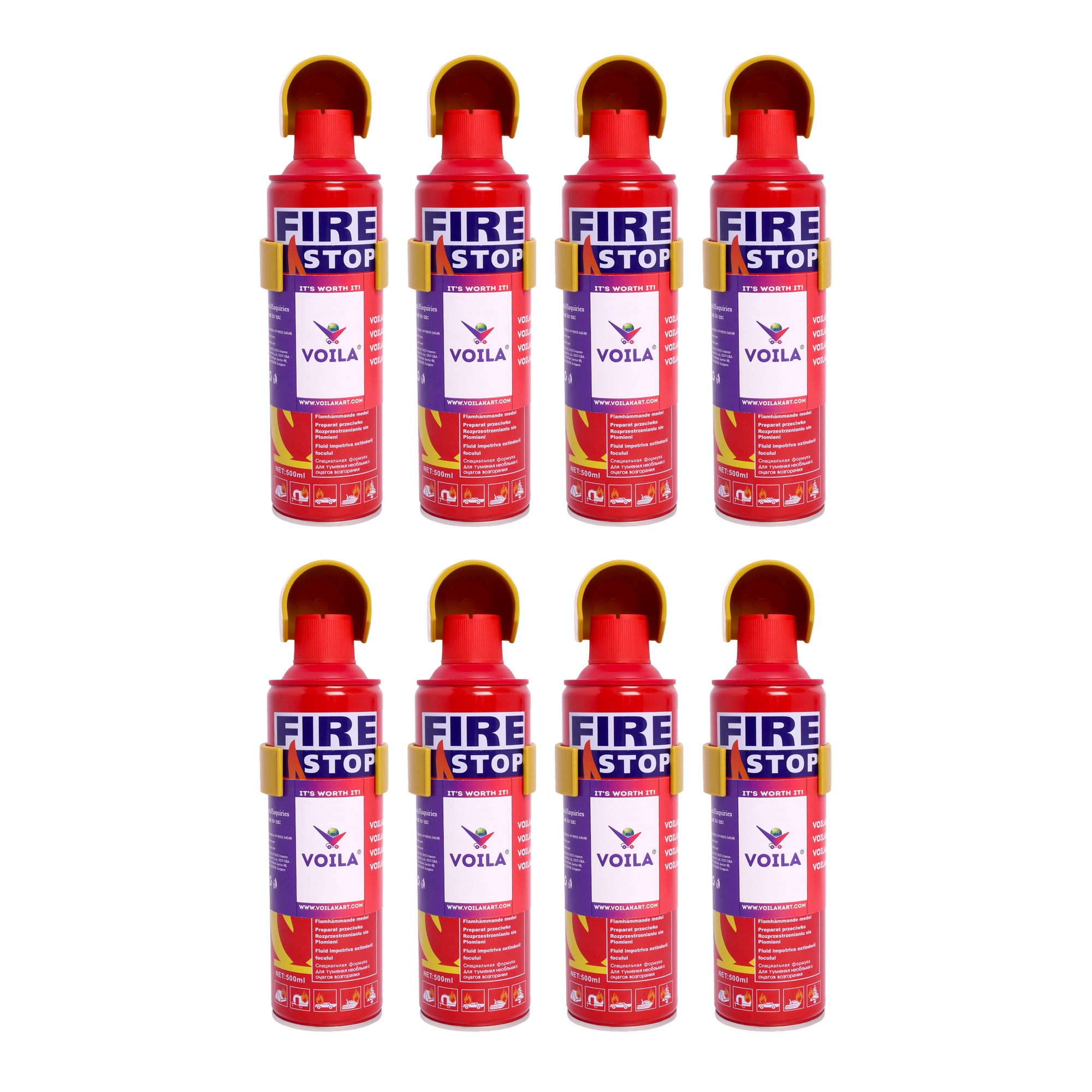 VOILA Fire Stop, Portable & Easy to Use Premium Aluminium 500 ml Fire Extinguisher Spray with Stand for Car, Taxi, Cab, Auto, Bus, Home and Kitchen etc