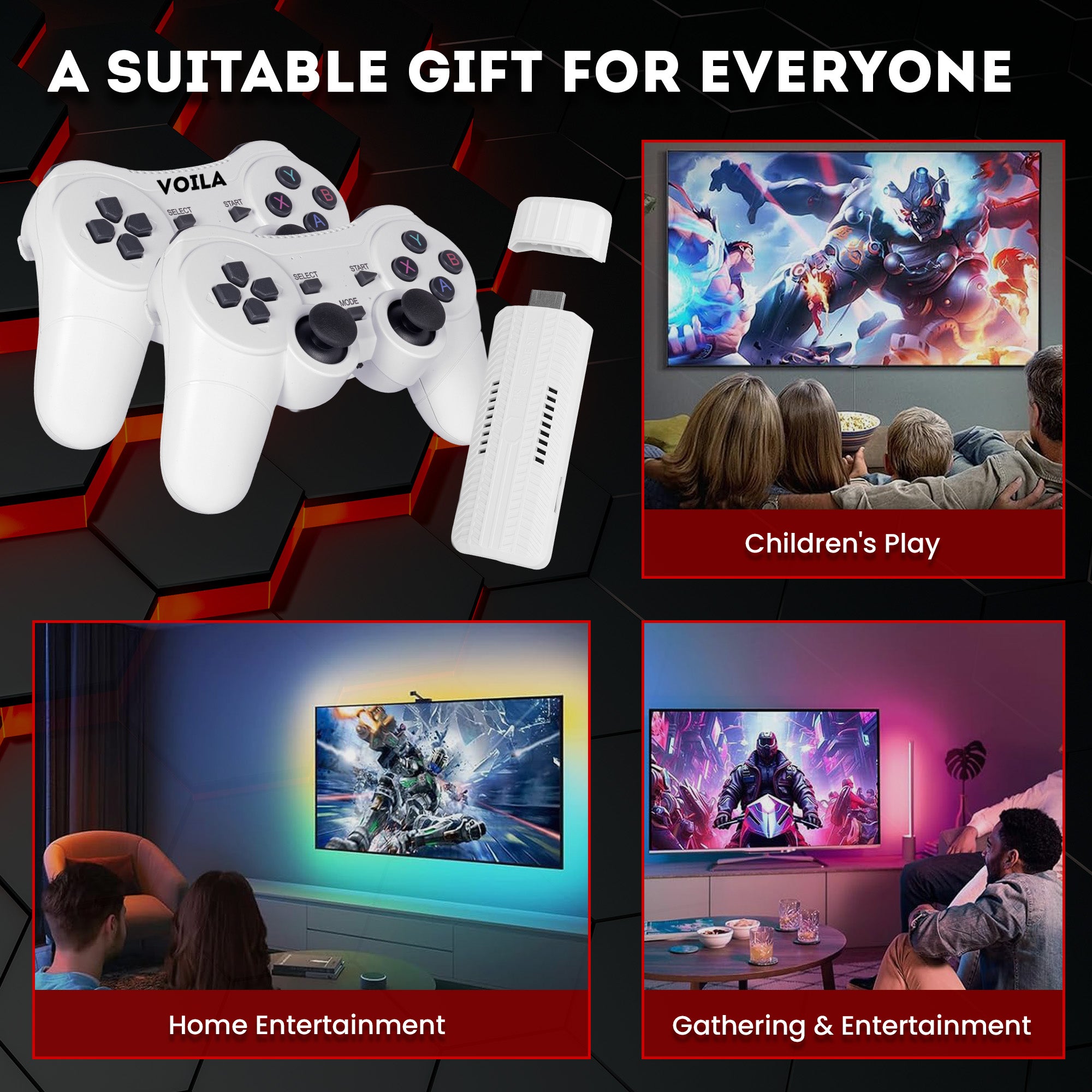 Voila M66 (X2) Retro GameStick 64GB 4K HD Output with 52 Emulators 30000+ Built-in Classic Games Plug & Play TV Gaming Console Dual Wireless Controllers Anti-Skid Design Two Player Support - PS1, PSP, Nintendo, NES and SNES