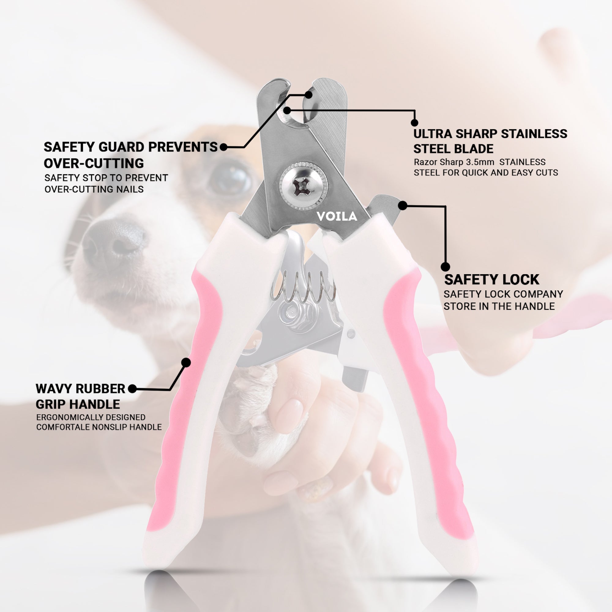 ZUFFIE Pet Nail Clipper & File for Dogs & Cats – Safe, Easy Grooming Tool Set - Pink and White