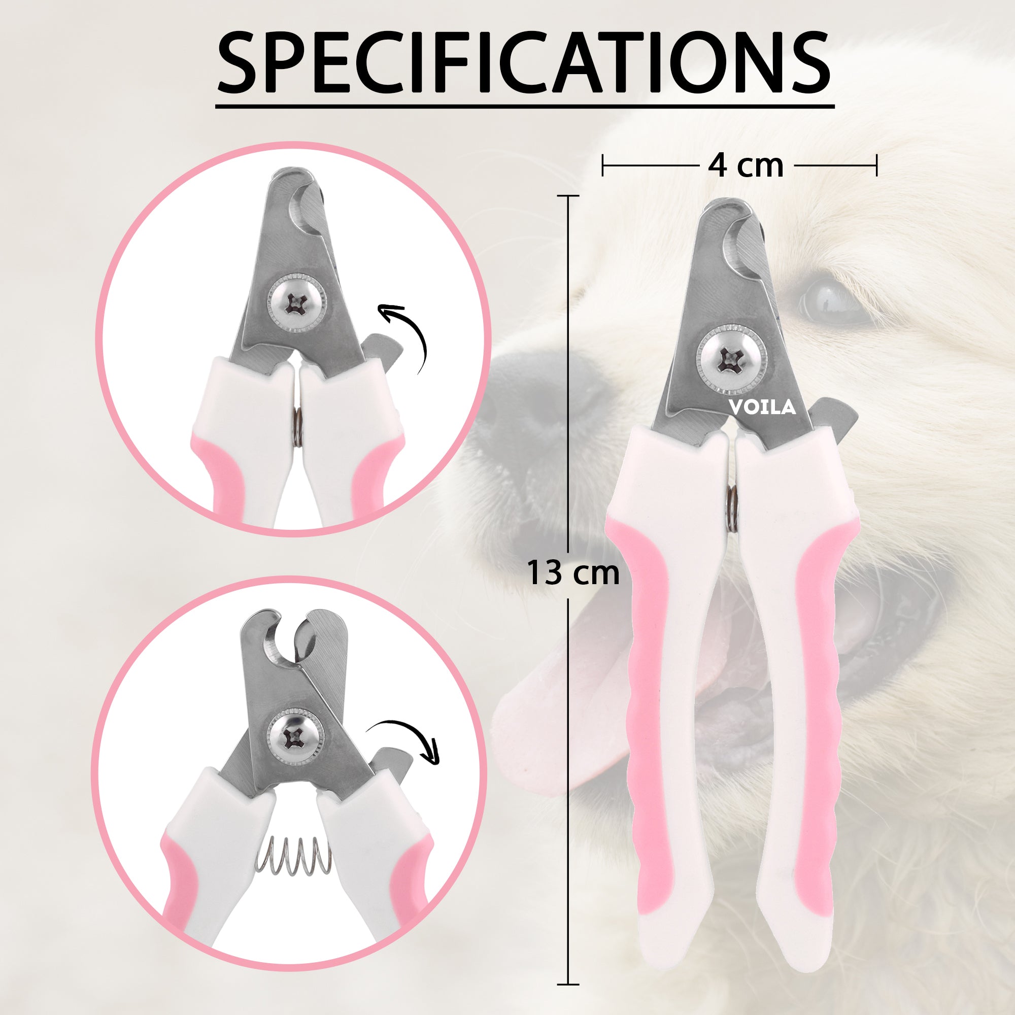 ZUFFIE Pet Nail Clipper & File for Dogs & Cats – Safe, Easy Grooming Tool Set - Pink and White