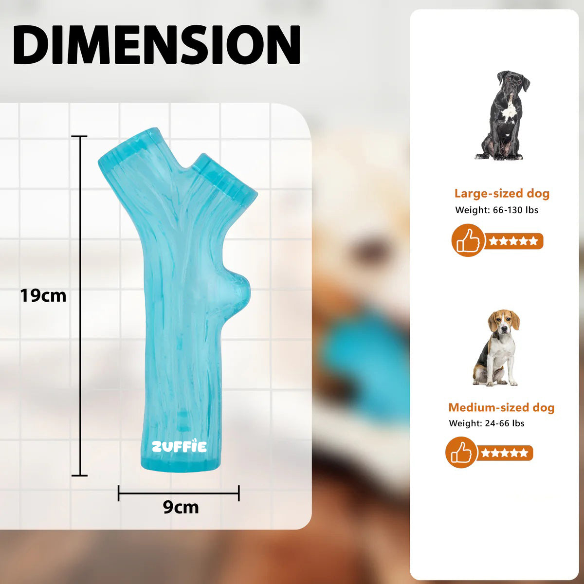 ZUFFIE Branch Shape Dog Chew Toy, Interactive Puppy Teething Aid - Sky Blue