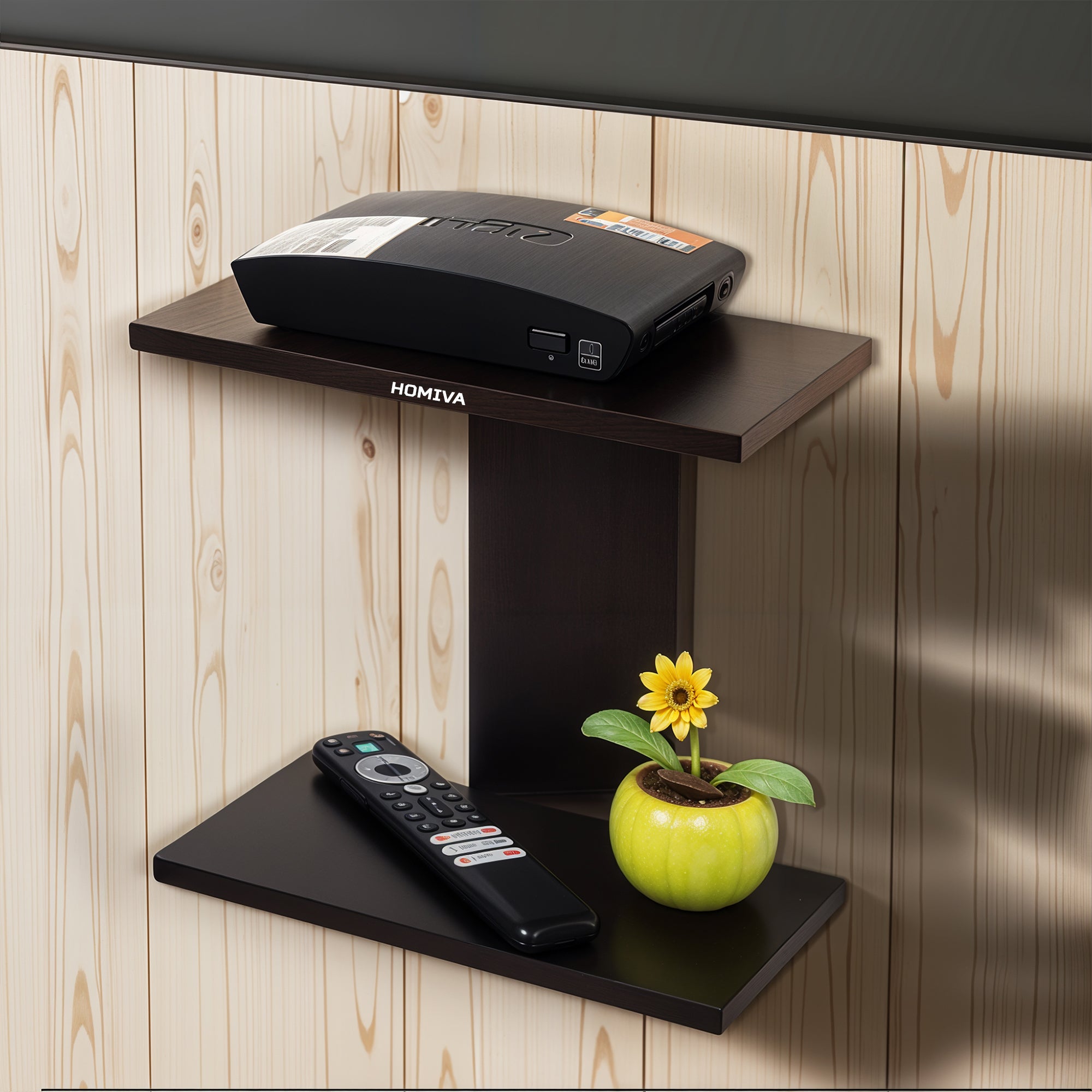 HOMIVA DIY Compact T-shaped wooden wall-mounted shelf - Dark Brown