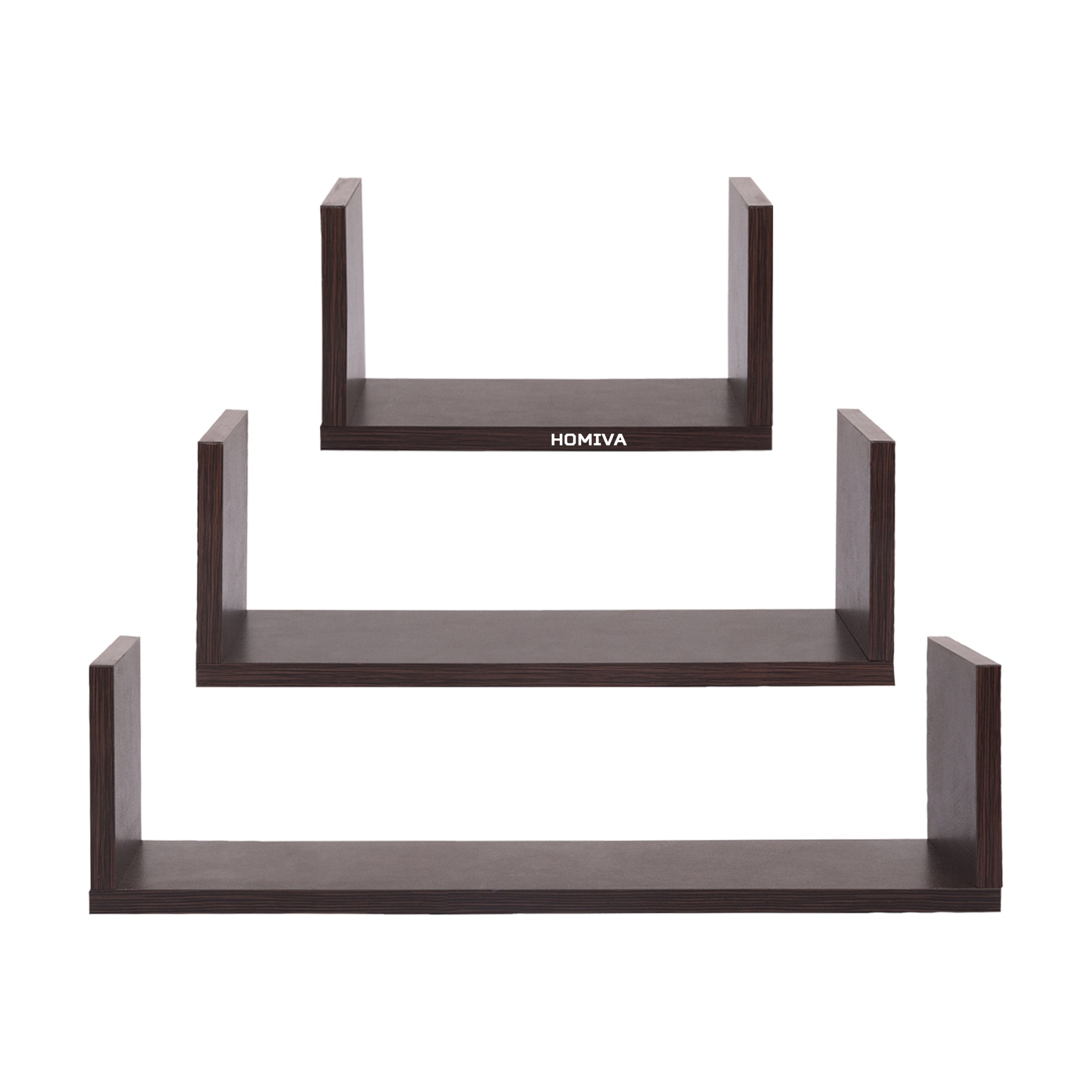 HOMIVA DIY Set of 3 U-shaped wall-mounted wooden shelves - Dark Brown