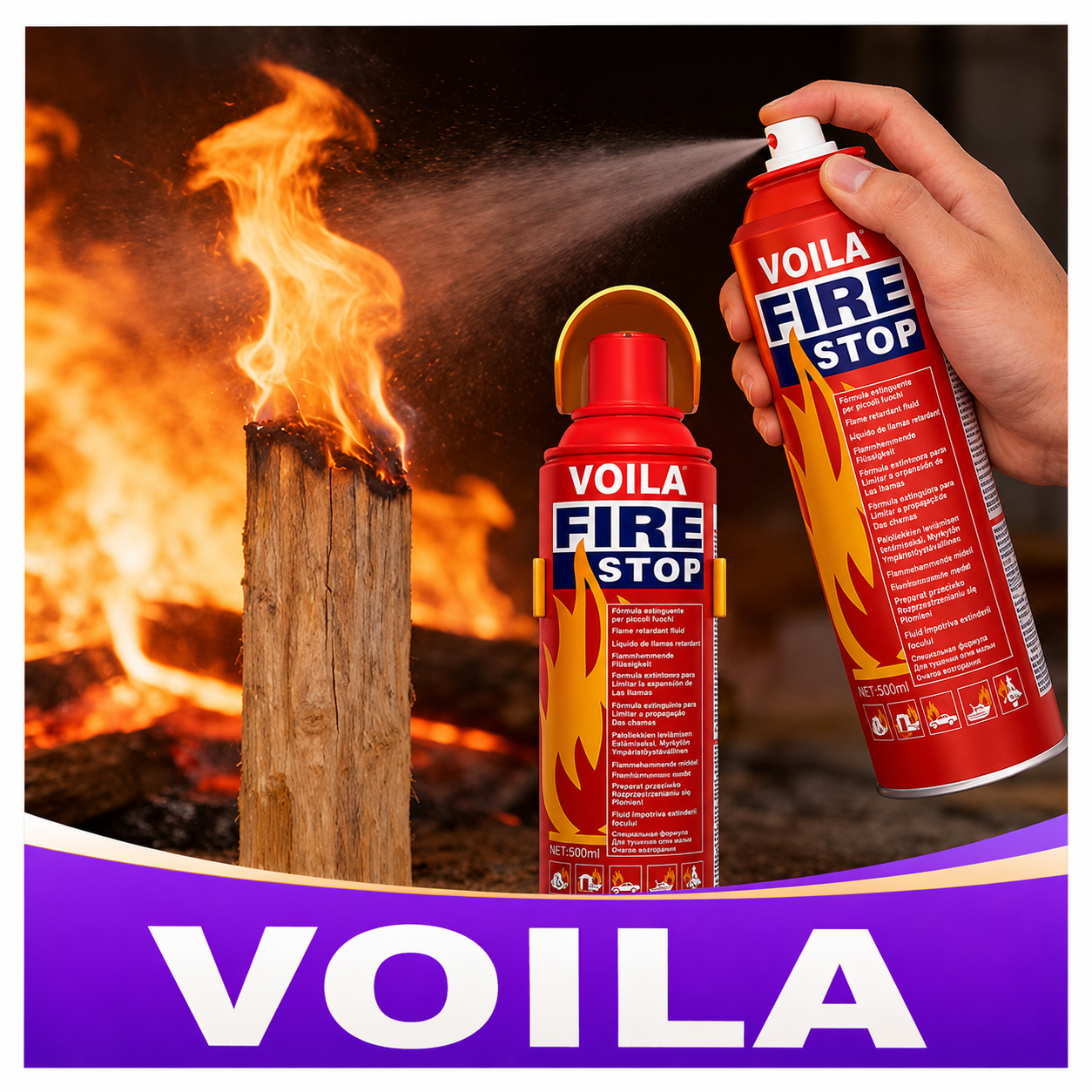 VOILA Fire Stop, Portable & Easy to Use Premium Aluminium 500 ml Fire Extinguisher Spray with Stand for Car, Taxi, Cab, Auto, Bus, Home and Kitchen etc