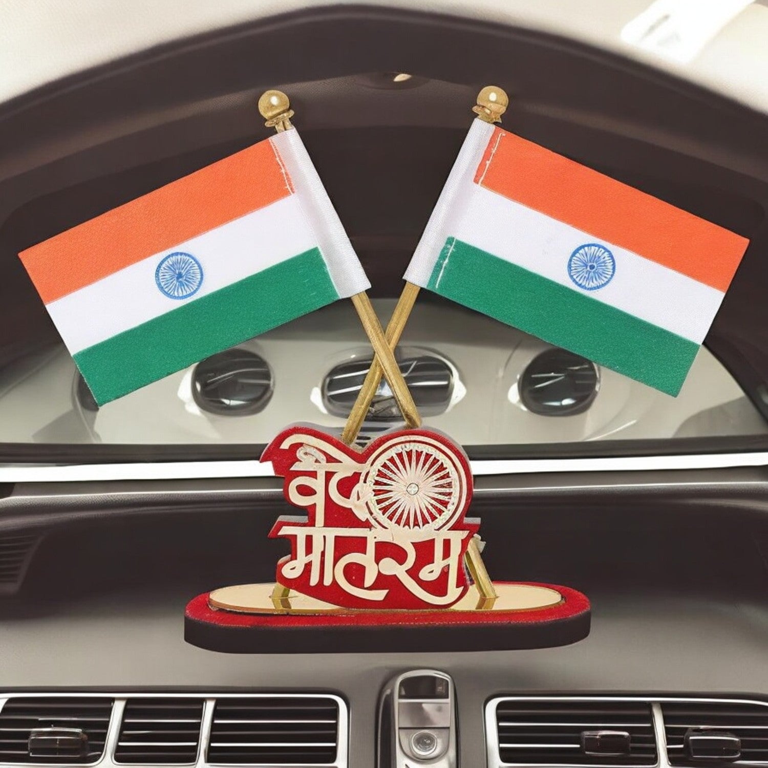 Indian Flag for Vehicle(Auto,Car,Bus,Truck)Car Dashboard and Office Cross National Flag with Vande Mataram Logo