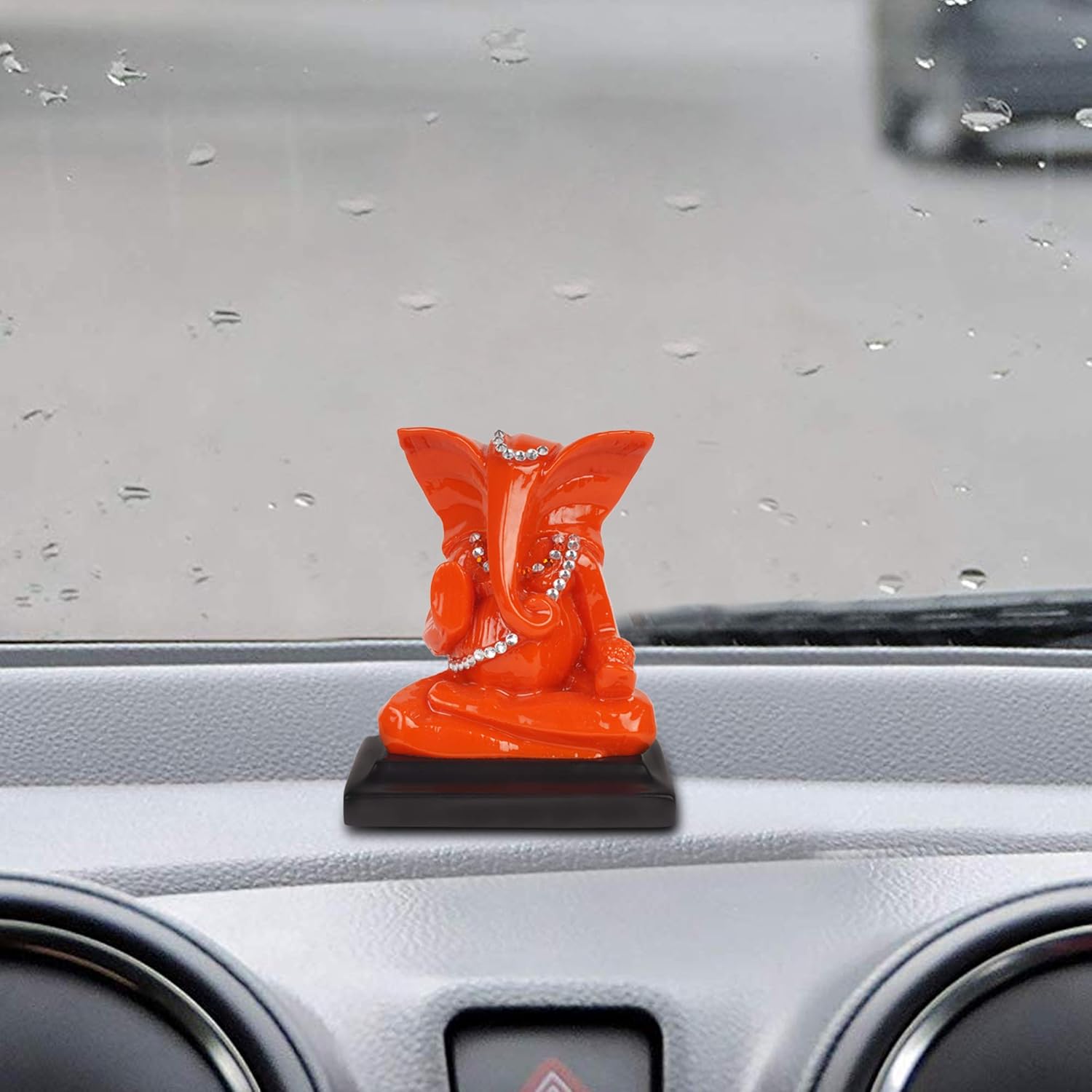 Lord Shree Ganesh Ji Orange Idol || God Statue for Car Dashboard, Mandir and Office table