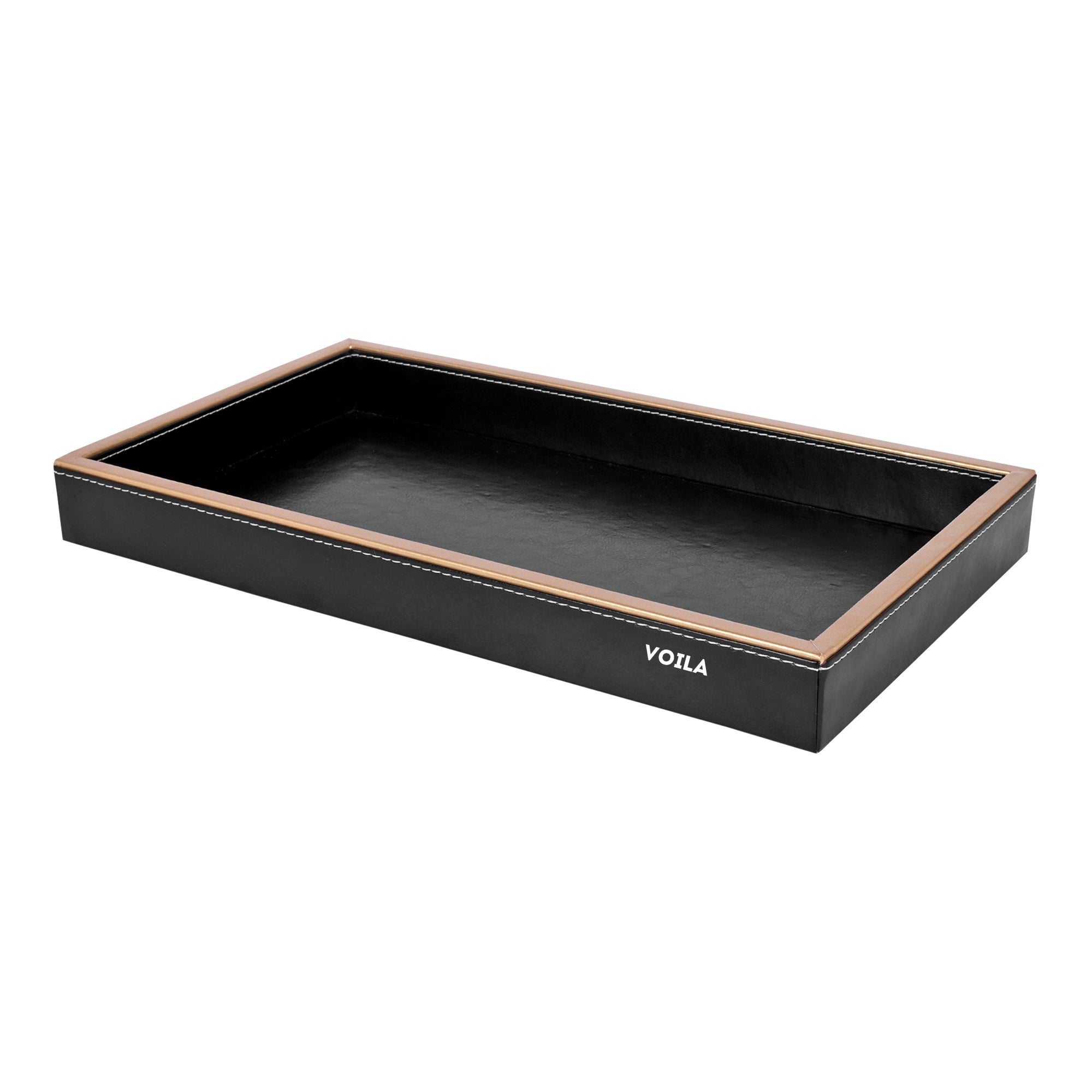 HOMIVA Faux Leatherette Bathroom Rectangular Vanity Tray (36 x 21 x 4 cm) – Black