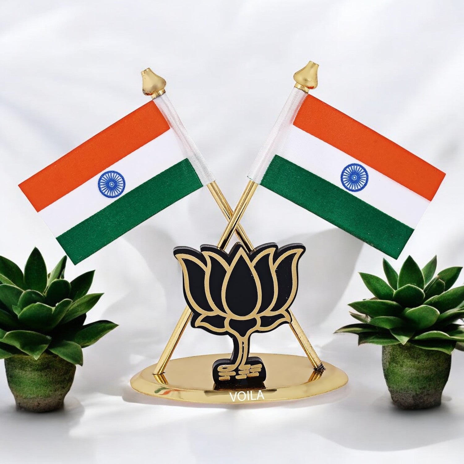 Indian Flag for Vehicle(Auto,Car,Bus,Truck) Dashboard & Office Desk Brass Metal Stand for National Festival Gifts