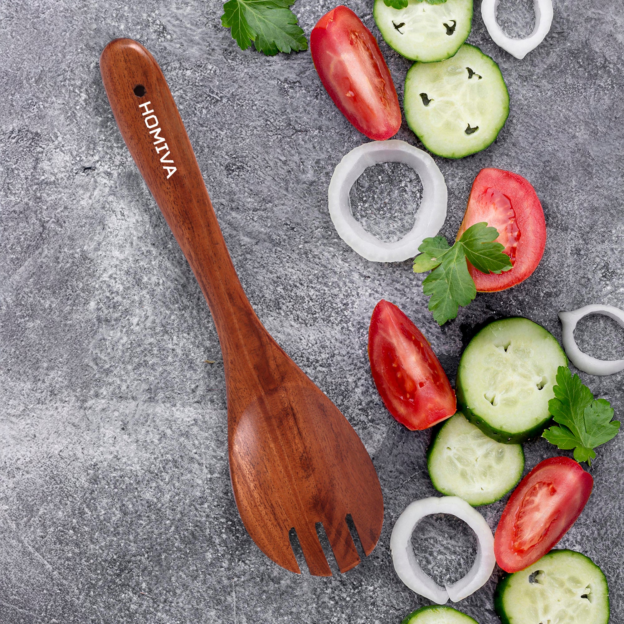 HOMIVA Neem Wood Salad Fork. Premium Large Size, Kitchen Tool – Perfect for Traditional Indian Dishes