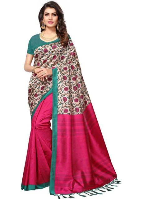 VOILA Printed Mysore Art Silk Saree Pink